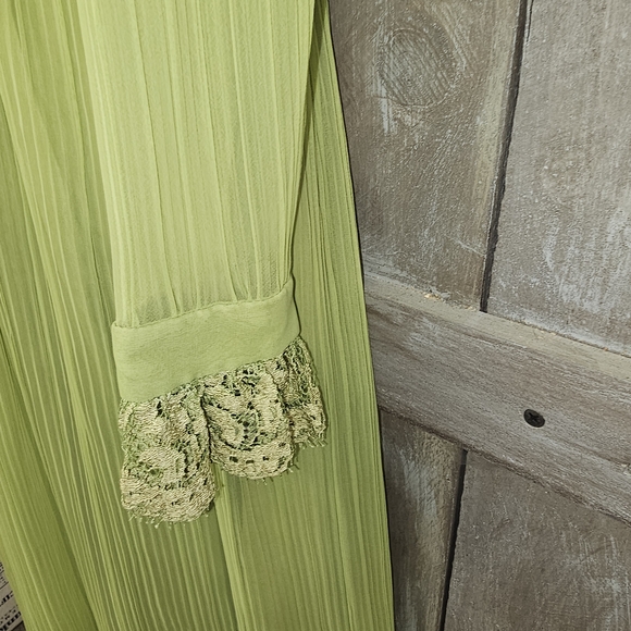 MISS ELLIETTE CALIFORNIA Vintage Chiffon Pleated With Lace Green‎ Size XS Lot CC - Picture 5 of 15